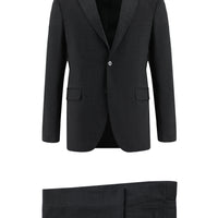 Koyu Antrasit Slim Fit Dar Kesim Yünlü Klasik Desenli Takım Elbise