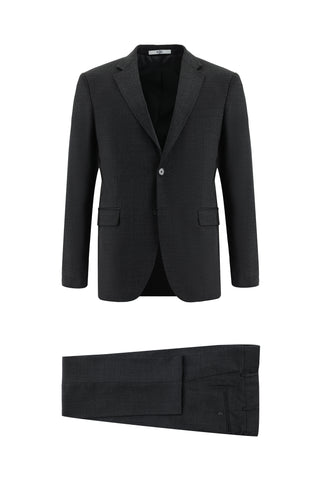  Koyu Antrasit 7 Drop Slim Fit Dar Kesim Yünlü Desenli Takım Elbise