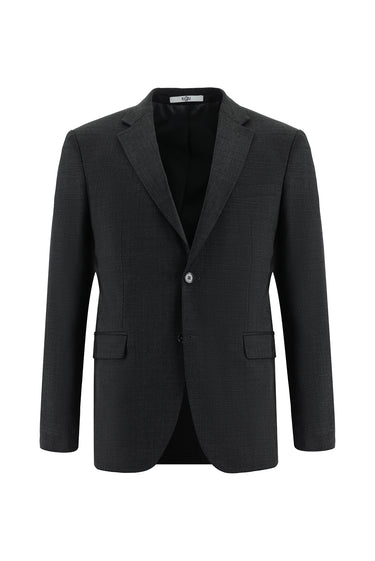  Koyu Antrasit Slim Fit Dar Kesim Yünlü Klasik Desenli Takım Elbise