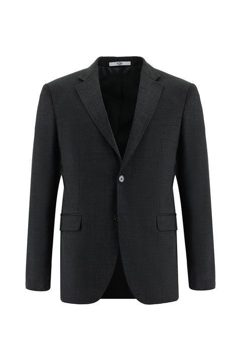Koyu Antrasit 7 Drop Slim Fit Dar Kesim Yünlü Desenli Takım Elbise