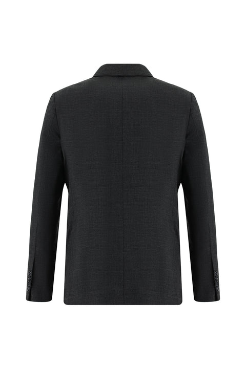 Koyu Antrasit 7 Drop Slim Fit Dar Kesim Yünlü Desenli Takım Elbise