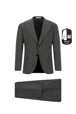  Orta Antrasit 6 Drop Regular Fit Standart Kesim Yünlü Klasik Desenli Takım Elbise