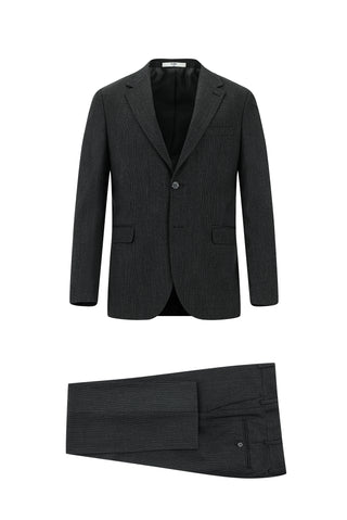  Koyu Füme 4 Drop Relaxed Fit Rahat Kesim Desenli Takım Elbise
