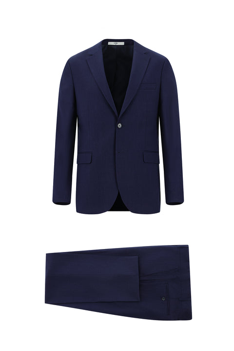 Orta Lacivert 7 Drop Slim Fit Dar Kesim Desenli Takım Elbise