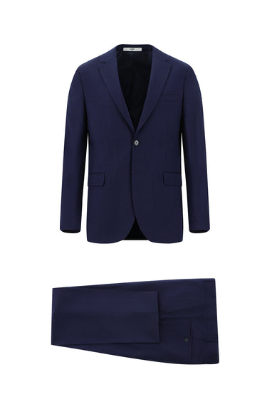 Orta Lacivert Slim Fit Dar Kesim Klasik Desenli Takım Elbise