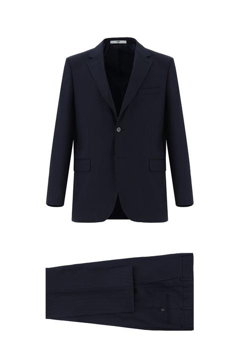 Koyu Lacivert 4 Drop Relaxed Fit Rahat Kesim Desenli Takım Elbise