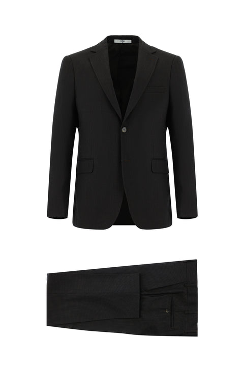 Koyu Kahve 7 Drop Slim Fit Dar Kesim Desenli Takım Elbise