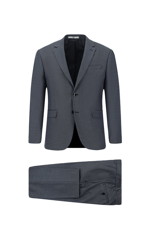 Orta Füme 7 Drop Slim Fit Dar Kesim Desenli Beli Lastikli Takım Elbise