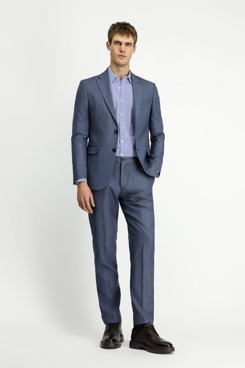 Orta Füme 7 Drop Slim Fit Dar Kesim Desenli Beli Lastikli Takım Elbise
