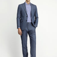 Orta Füme 7 Drop Slim Fit Dar Kesim Klasik Desenli Beli Lastikli Takım Elbise