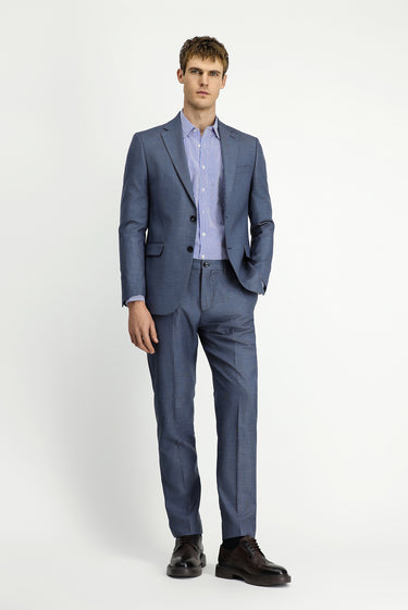 Orta Füme 7 Drop Slim Fit Dar Kesim Klasik Desenli Beli Lastikli Takım Elbise