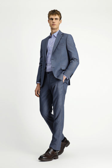 Orta Füme Slim Fit Dar Kesim Klasik Desenli Beli Lastikli Takım Elbise
