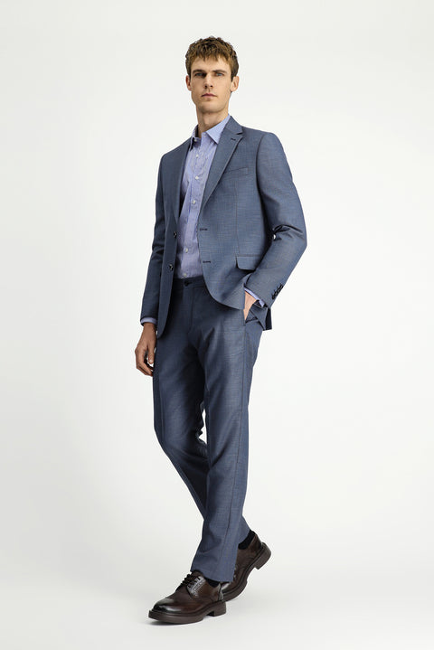 Orta Füme 7 Drop Slim Fit Dar Kesim Desenli Beli Lastikli Takım Elbise