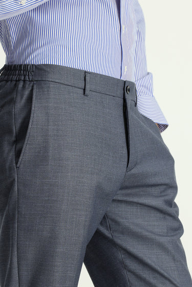 Orta Füme Slim Fit Dar Kesim Klasik Desenli Beli Lastikli Takım Elbise