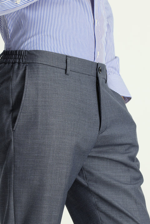 Orta Füme 7 Drop Slim Fit Dar Kesim Desenli Beli Lastikli Takım Elbise
