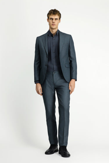Koyu Füme Slim Fit Dar Kesim Klasik Desenli Beli Lastikli Takım Elbise