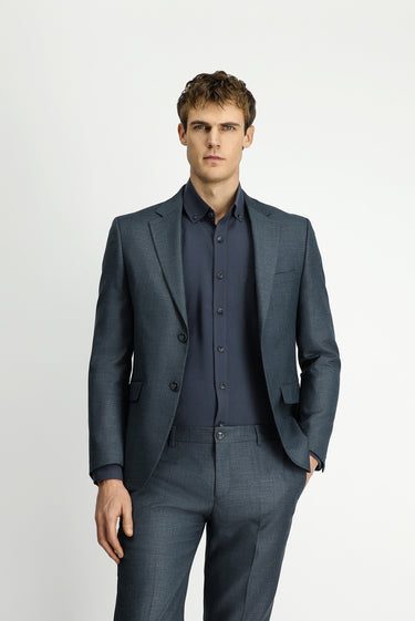 Koyu Füme Slim Fit Dar Kesim Klasik Desenli Beli Lastikli Takım Elbise