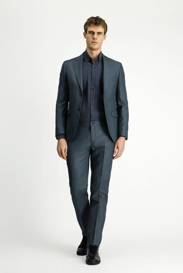 Koyu Füme Slim Fit Dar Kesim Klasik Desenli Beli Lastikli Takım Elbise
