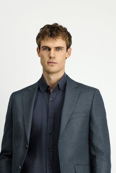 Koyu Füme Slim Fit Dar Kesim Klasik Desenli Beli Lastikli Takım Elbise
