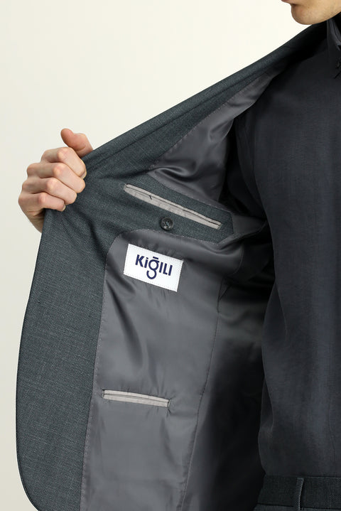 Koyu Füme 7 Drop Slim Fit Dar Kesim Desenli Beli Lastikli Takım Elbise