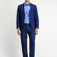 Orta Lacivert 7 Drop Slim Fit Dar Kesim Desenli Beli Lastikli Takım Elbise