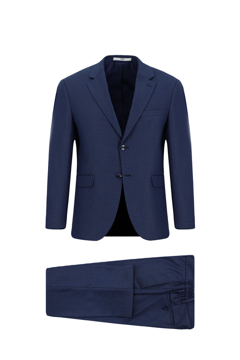 Orta Lacivert 7 Drop Slim Fit Dar Kesim Desenli Beli Lastikli Takım Elbise