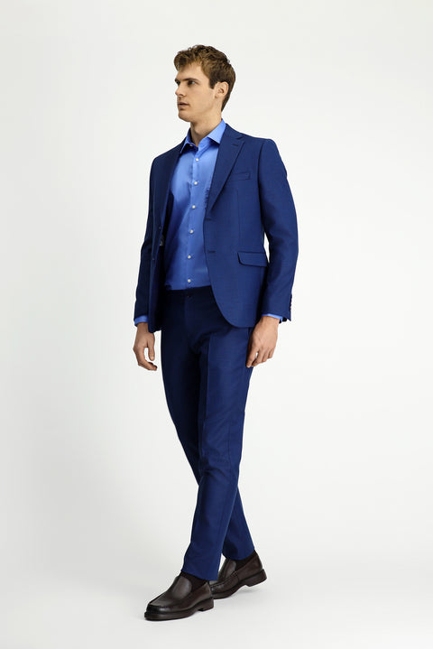 Orta Lacivert 7 Drop Slim Fit Dar Kesim Desenli Beli Lastikli Takım Elbise