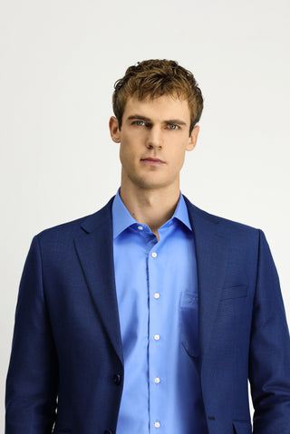  Orta Lacivert Slim Fit Dar Kesim Klasik Desenli Beli Lastikli Takım Elbise