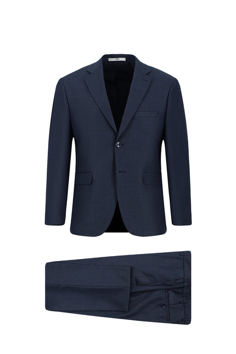 Koyu Lacivert 7 Drop Slim Fit Dar Kesim Desenli Beli Lastikli Takım Elbise