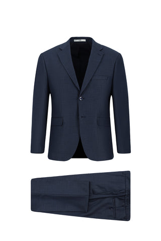  Koyu Lacivert 6 Drop Regular Fit Standart Kesim Desenli Beli Lastikli Takım Elbise