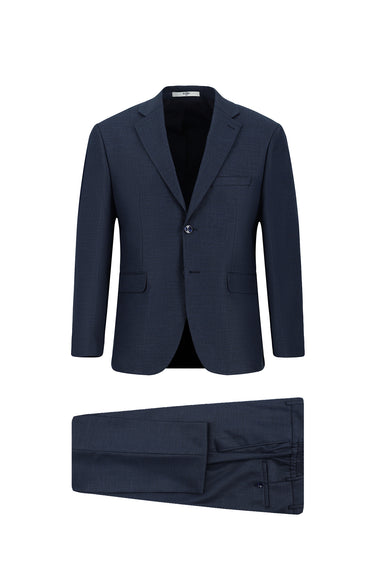 Koyu Lacivert Slim Fit Dar Kesim Klasik Desenli Beli Lastikli Takım Elbise
