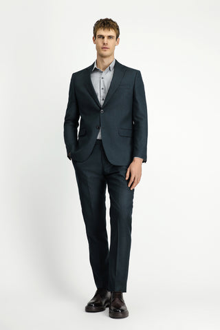  Koyu Yeşil Regular Fit Klasik Desenli Beli Lastikli Takım Elbise