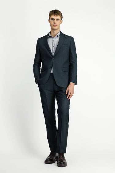 Koyu Yeşil Slim Fit Dar Kesim Klasik Desenli Beli Lastikli Takım Elbise
