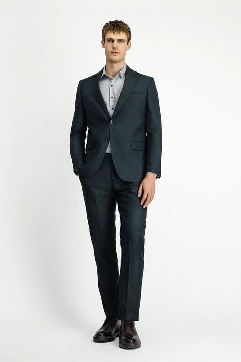 Koyu Yeşil 7 Drop Slim Fit Dar Kesim Desenli Beli Lastikli Takım Elbise