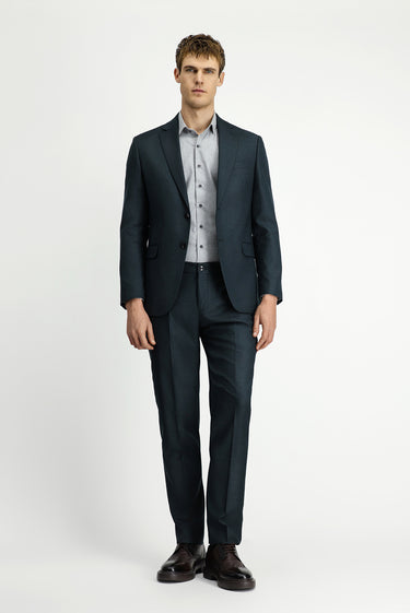 Koyu Yeşil Slim Fit Dar Kesim Klasik Desenli Beli Lastikli Takım Elbise
