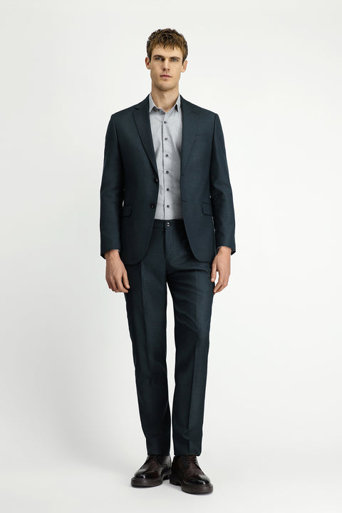 Koyu Yeşil 7 Drop Slim Fit Dar Kesim Desenli Beli Lastikli Takım Elbise