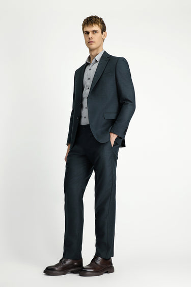 Koyu Yeşil Slim Fit Dar Kesim Klasik Desenli Beli Lastikli Takım Elbise