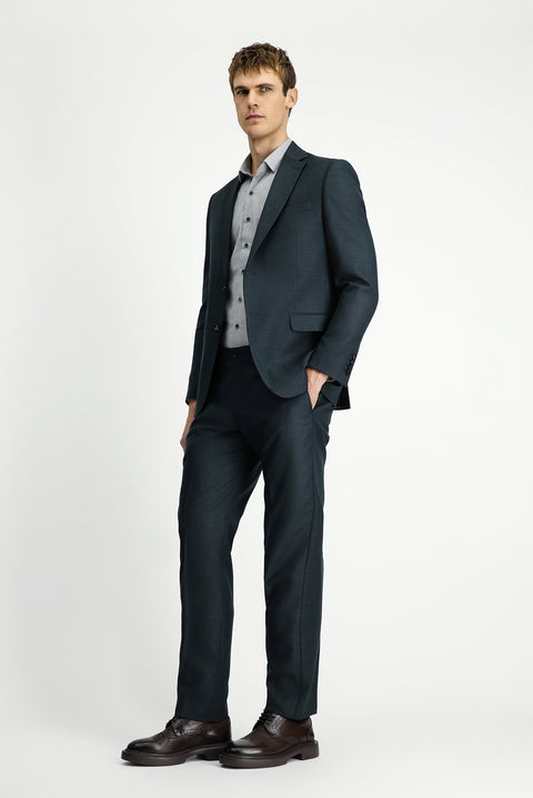 Koyu Yeşil 7 Drop Slim Fit Dar Kesim Desenli Beli Lastikli Takım Elbise