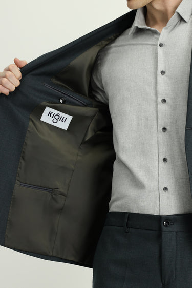 Koyu Yeşil Regular Fit Klasik Desenli Beli Lastikli Takım Elbise