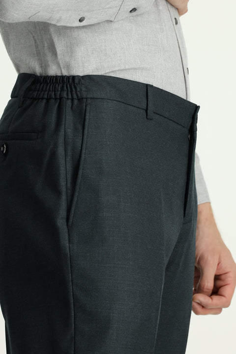 Koyu Yeşil 4 Drop Relaxed Fit Rahat Kesim Desenli Beli Lastikli Takım Elbise