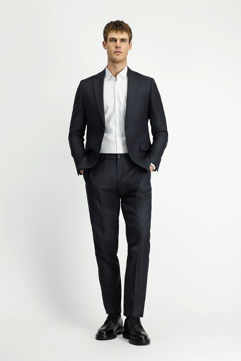 Koyu Antrasit 7 Drop Slim Fit Dar Kesim Desenli Beli Lastikli Takım Elbise