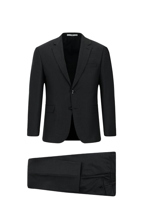 Koyu Antrasit 7 Drop Slim Fit Dar Kesim Desenli Beli Lastikli Takım Elbise