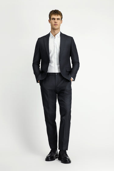 Koyu Antrasit Slim Fit Dar Kesim Klasik Desenli Beli Lastikli Takım Elbise