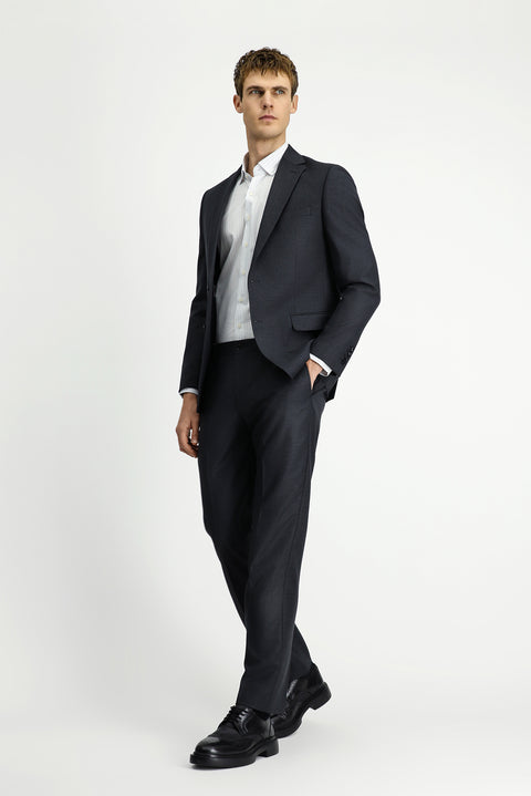 Koyu Antrasit 4 Drop Relaxed Fit Rahat Kesim Desenli Beli Lastikli Takım Elbise