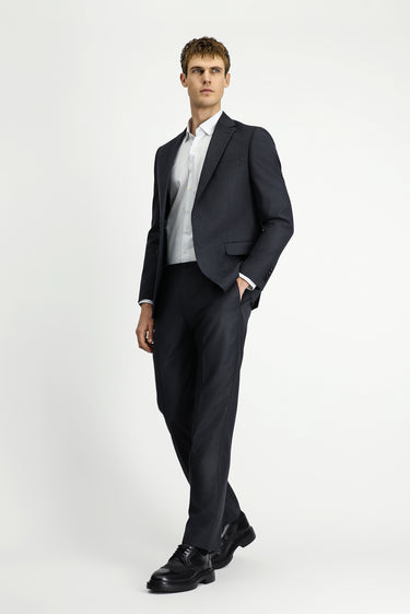 Koyu Antrasit Slim Fit Dar Kesim Klasik Desenli Beli Lastikli Takım Elbise