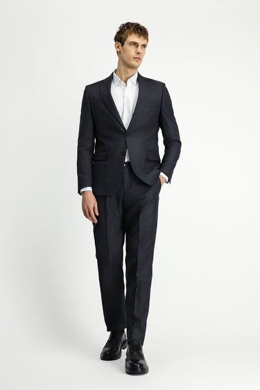 Koyu Antrasit Slim Fit Dar Kesim Klasik Desenli Beli Lastikli Takım Elbise