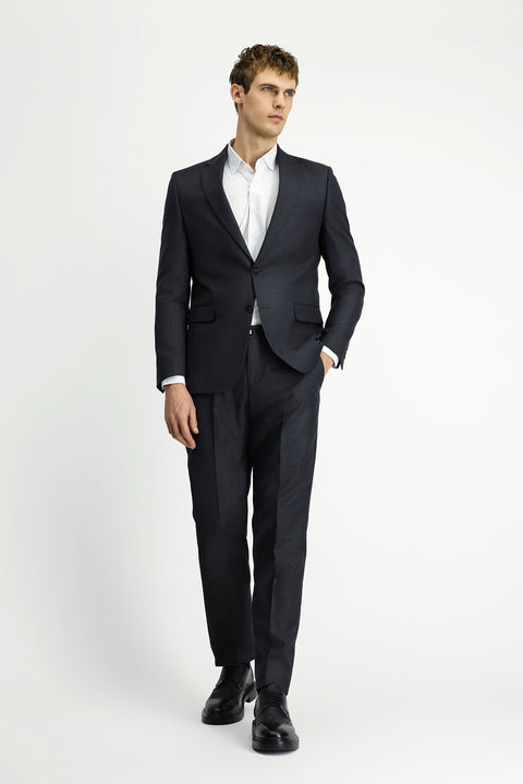 Koyu Antrasit 7 Drop Slim Fit Dar Kesim Desenli Beli Lastikli Takım Elbise