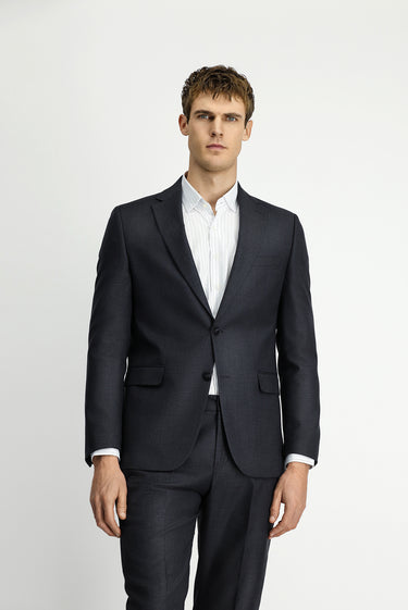 Koyu Antrasit Slim Fit Dar Kesim Klasik Desenli Beli Lastikli Takım Elbise