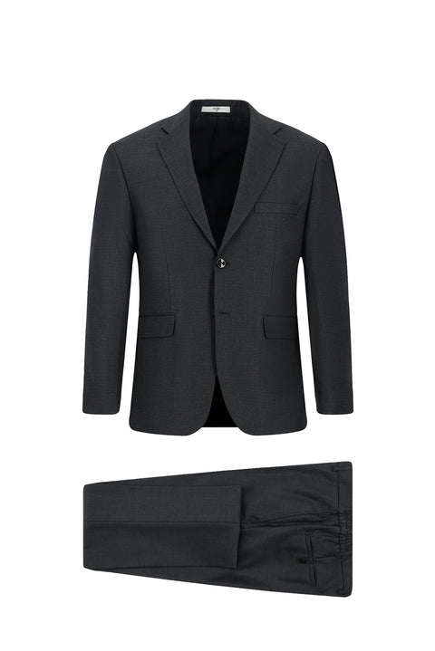 Orta Antrasit 7 Drop Slim Fit Dar Kesim Desenli Beli Lastikli Takım Elbise