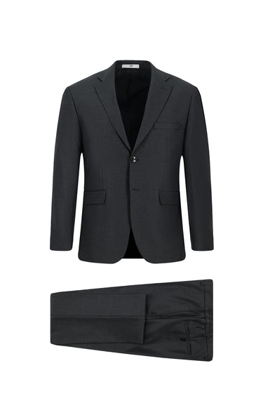 Orta Antrasit Slim Fit Dar Kesim Klasik Desenli Beli Lastikli Takım Elbise